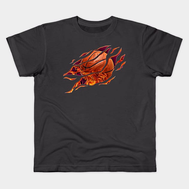 Basketball Flames Kids T-Shirt by Lunarix Designs